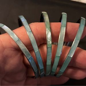 BANGLE, Solid Stainless Steel Bangle w/BLUE MOP inlay. Slips over hand